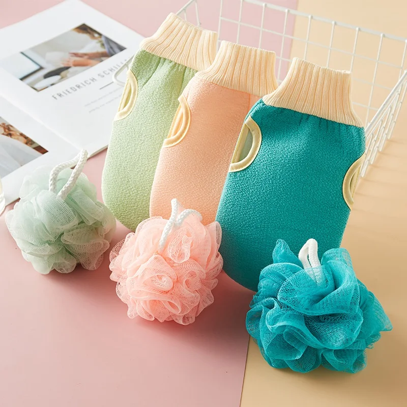 

Bathroom Double Sided Bath Towel Exfoliating Shower Balls Scrubbing Bathroom Supplies Set Back Scrub Towel