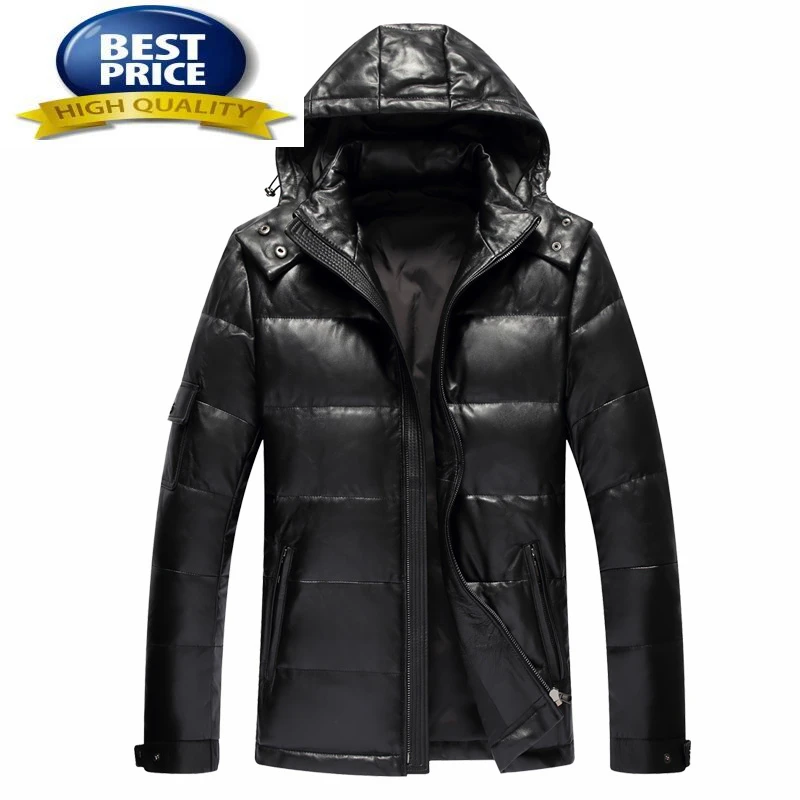 Leather Winter Genuine Duck Down Jacket Men Clothing 2023 Motorcycle 100% Real Sheepskin Coat Men's Down Jackets Hooded 6