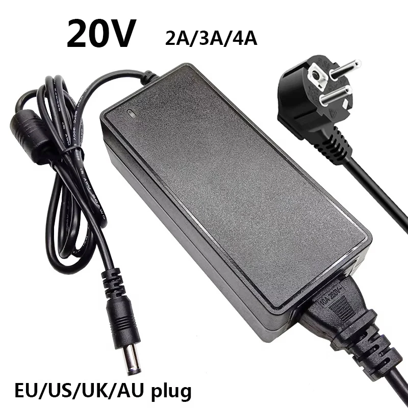 20V 3A 2A 4A Power Adapter Supply Universal 20 Volt DC Adaptor Converter 20V3A Switching EU US UK AU Plug 5.5x2.5mm Adaptador