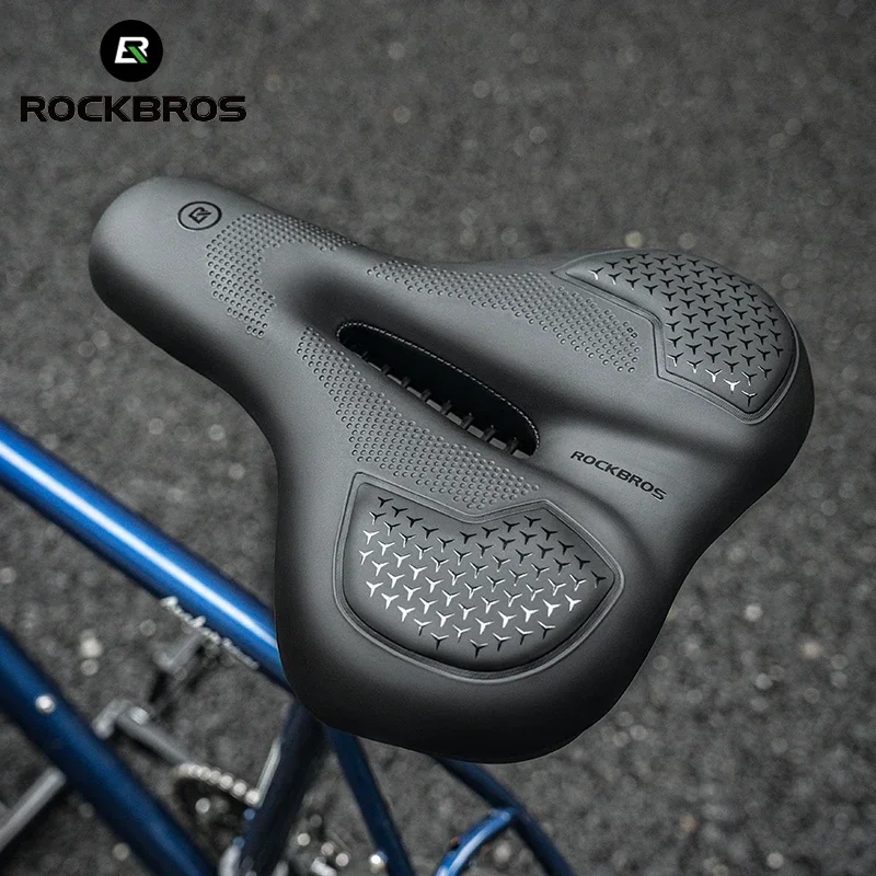 

ROCKBROS Bicycle Saddle Silicone Cushion Shockproof Cycling Seat PU Leather Hollow Breathable Thickened Sponge Bike Safety Seat