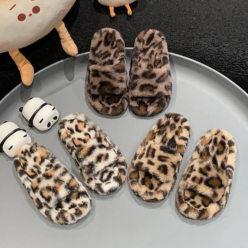 Children Fashion Slippers for Girls 2004 Winter New Korean Style Trendy Soft Bottom Anti-slippery Versatile Open-toe Plush Flats