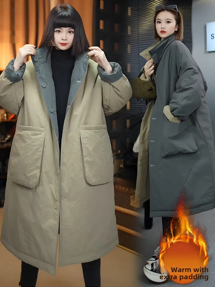 

Winter Fashionable Double-Sided Wear Loose Casual Long Sleeve Stand Collar Cotton Jacket New 2026 Versatile Stylish Coat