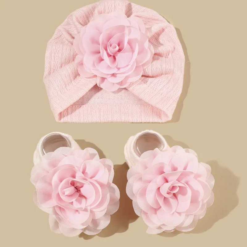

Baby Knitted Jacquard Turban Hat & Socks Set: Large 3D Bow Decor,Soft Skin-Friendly Fabric,Non-Slip Socks,Perfect for Daily Wear