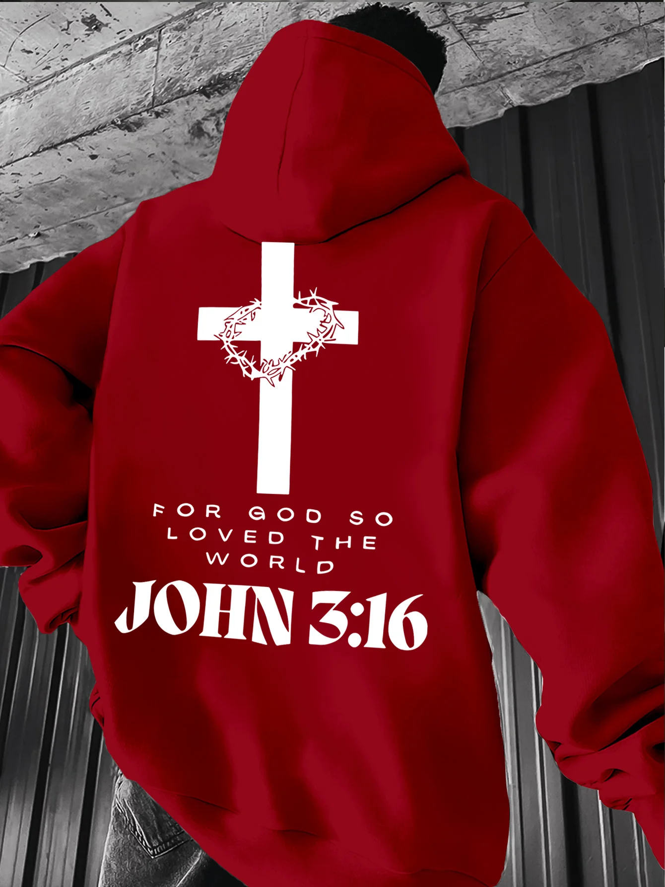 Übergroßer Christlicher Kreuz-Hoodie mit Aufschrift "Johannes 3:16" Herren Hip-Hop Sport Streetwear Lässiger Fleece-Pullover – Detail 4
