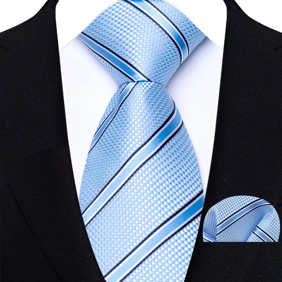 Men's Ties Set Luxury Floral Plaid Solid Light Blue Ties Business Party Formal Necktie Pocket Square Set Suits Accessory Gift