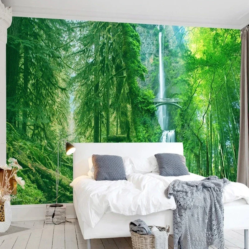 Papier peint personnalisé Mura, arbre vert, forêt, bois, paysage, peinture murale, salon, chambre à coucher, décor à la maison, fond