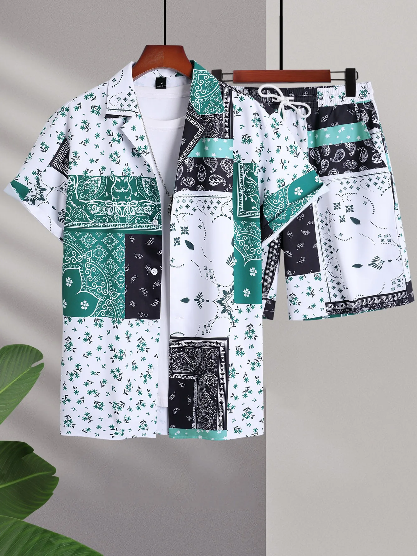 Conjunto de camisa de praia estampada em 3D masculina, estilo étnico retrô, manga curta, shorts casuais extragrandes, roupas havaianas, roupas de verão