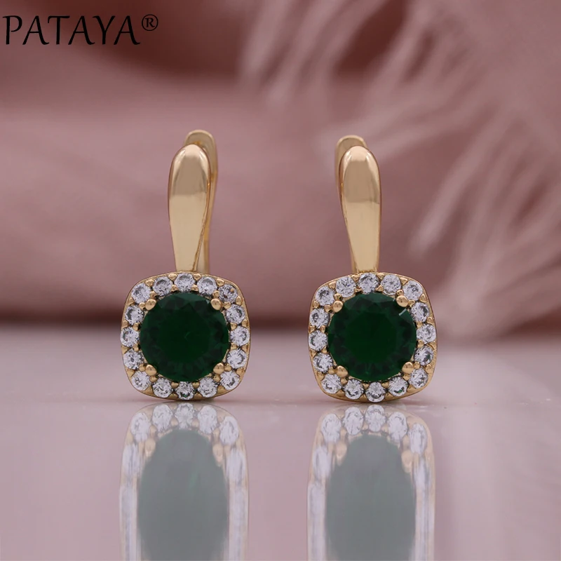 PATAYA Hot Simple Natural Zircon Clips Earrings for Women Trendy Champagne Gold Color Bride Wedding Earrings Fine Jewelry