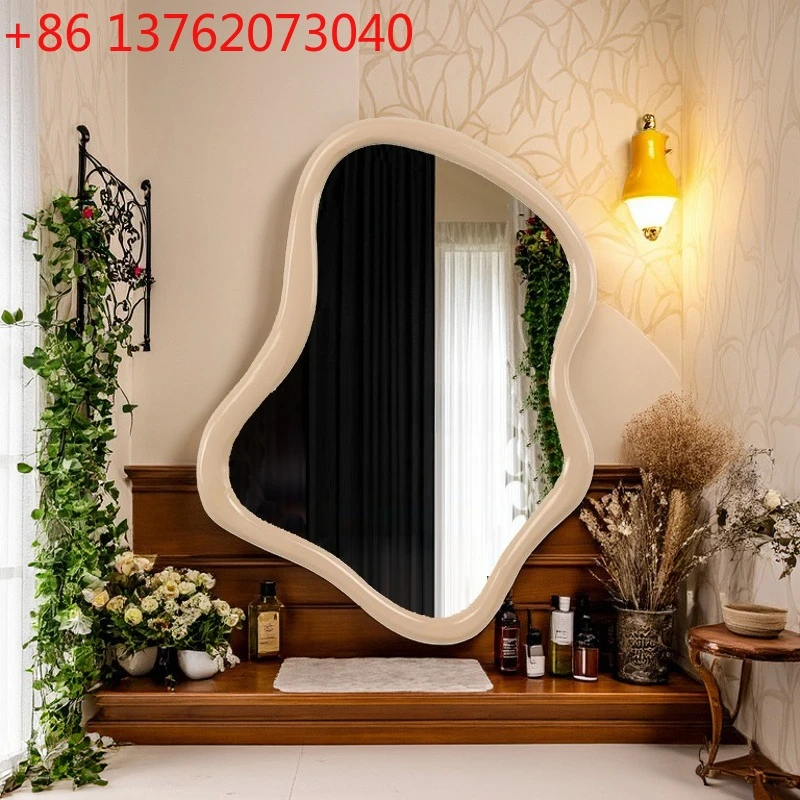 

French-style High-end Bathroom Wall-mounted Bedroom Light Luxury Smart Irregular Makeup Mirror for Home Use