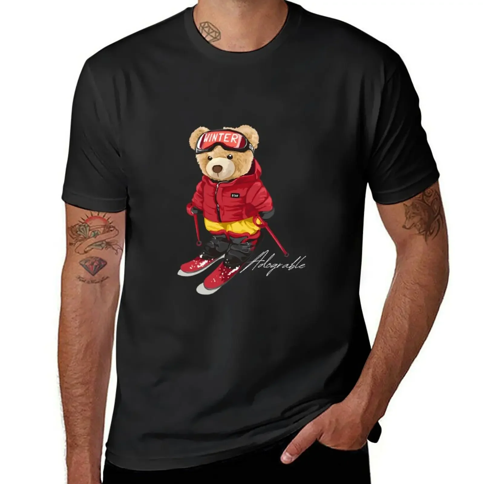 

Cute Adorable bear Skiing - Adograble Ski T-Shirt anime blue archive essential t shirt topping oversized t shirt men