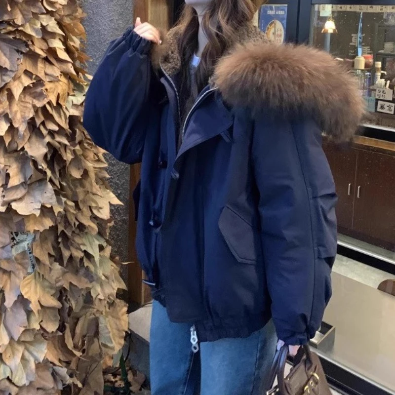 

Fashion Cotton-padded Jacket Fur Collar 2025 Winter Horn Buckle Commuting Hooded Cotton Coat
