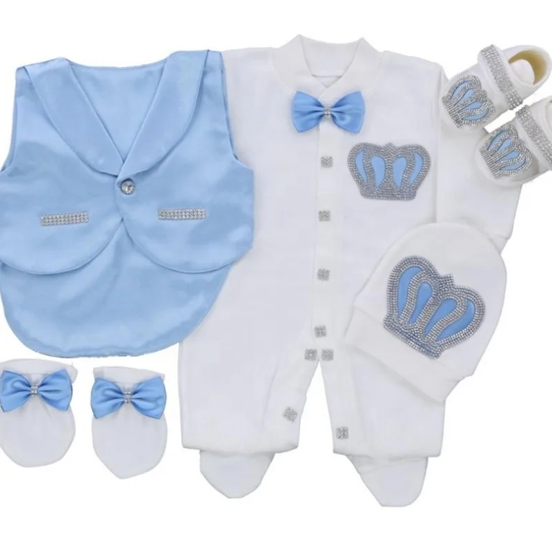 satin-vest-bow-tie-rhinestone-crown-baby-footed-romper-newborn-0-9-months-5pcs-white-light-blue-prince-royal-jumpsuit-gift