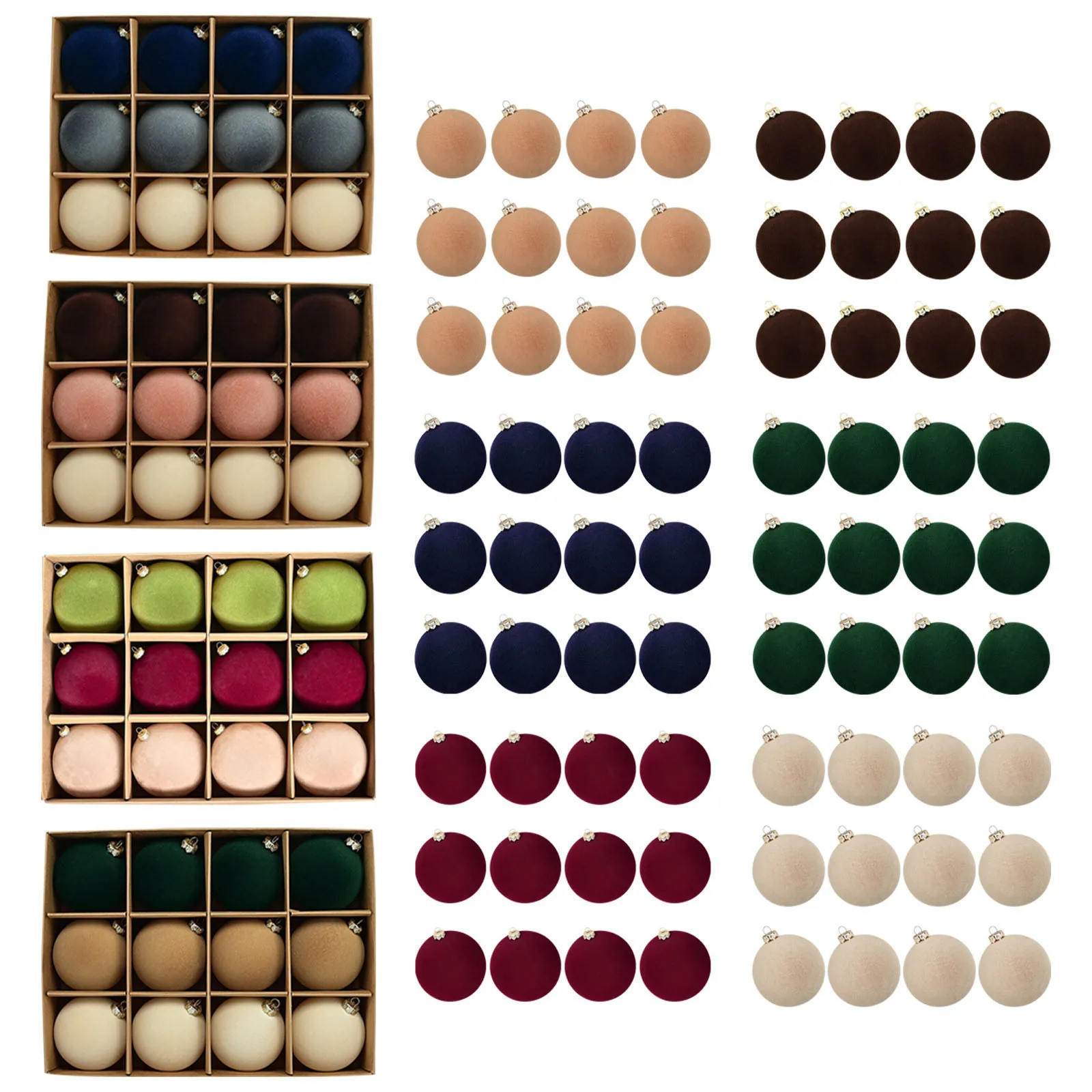 

12pc Christmas Velvet Flocked Fibers Round Ball Ornament Creative DIY Christmas Ball Wreath and Christmas Tree Decoration