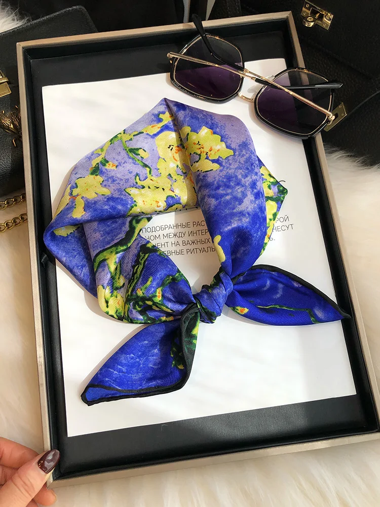 多用途でおしゃれな小さな正方形シルクスカーフ、女性用新作ターコイズシルクツイル、オールシーズン使える万能アクセサリー