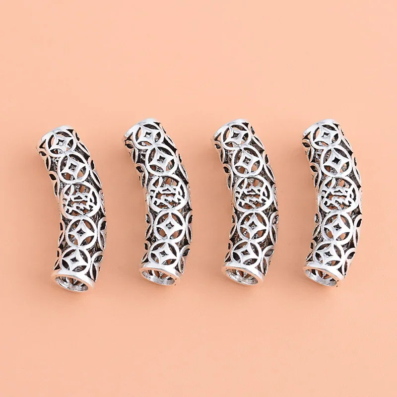 Raccords de coude en argent regardé thaïlandais S925, tuyau en cuivre creux, matériel perlé fait à la main, accessoires tressés de bricolage