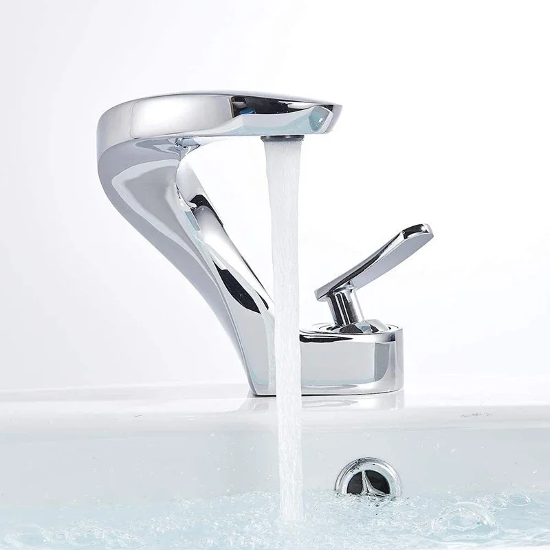 Luxury Bathroom Faucet Curve Single Handle Wash Basin Sink Faucet Hot Cold Water Sink Mixers Tap Brass Deck Mounted Torneira