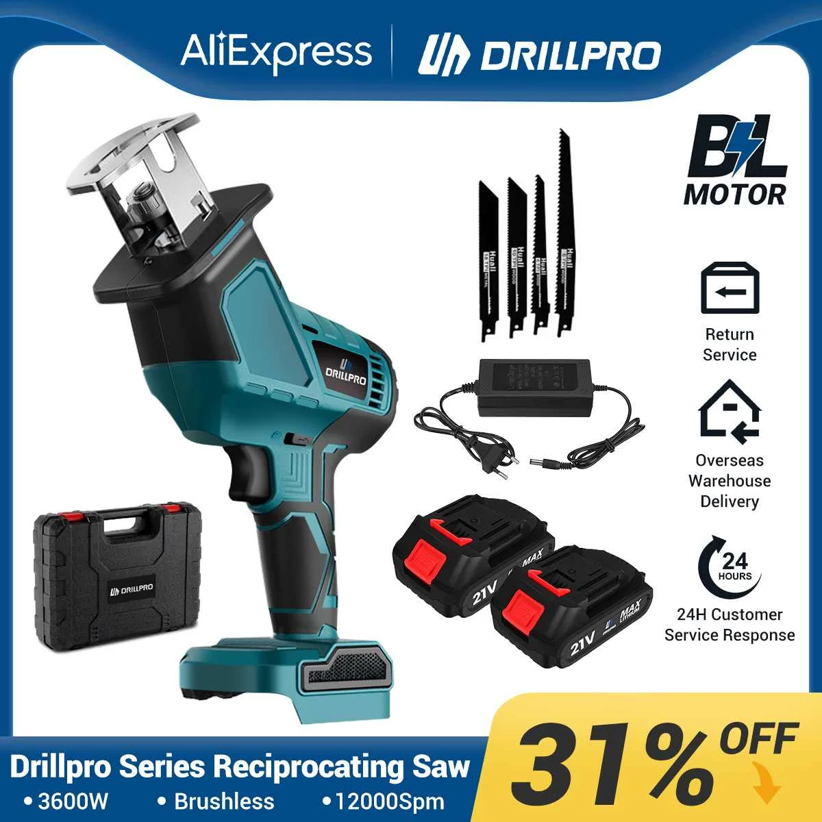 

Drillpro Brushless Electric Reciprocating Saw 3600w 12000spm Cordless Chainsaw Wood Metal Cutting Power Tool For Makita Battery