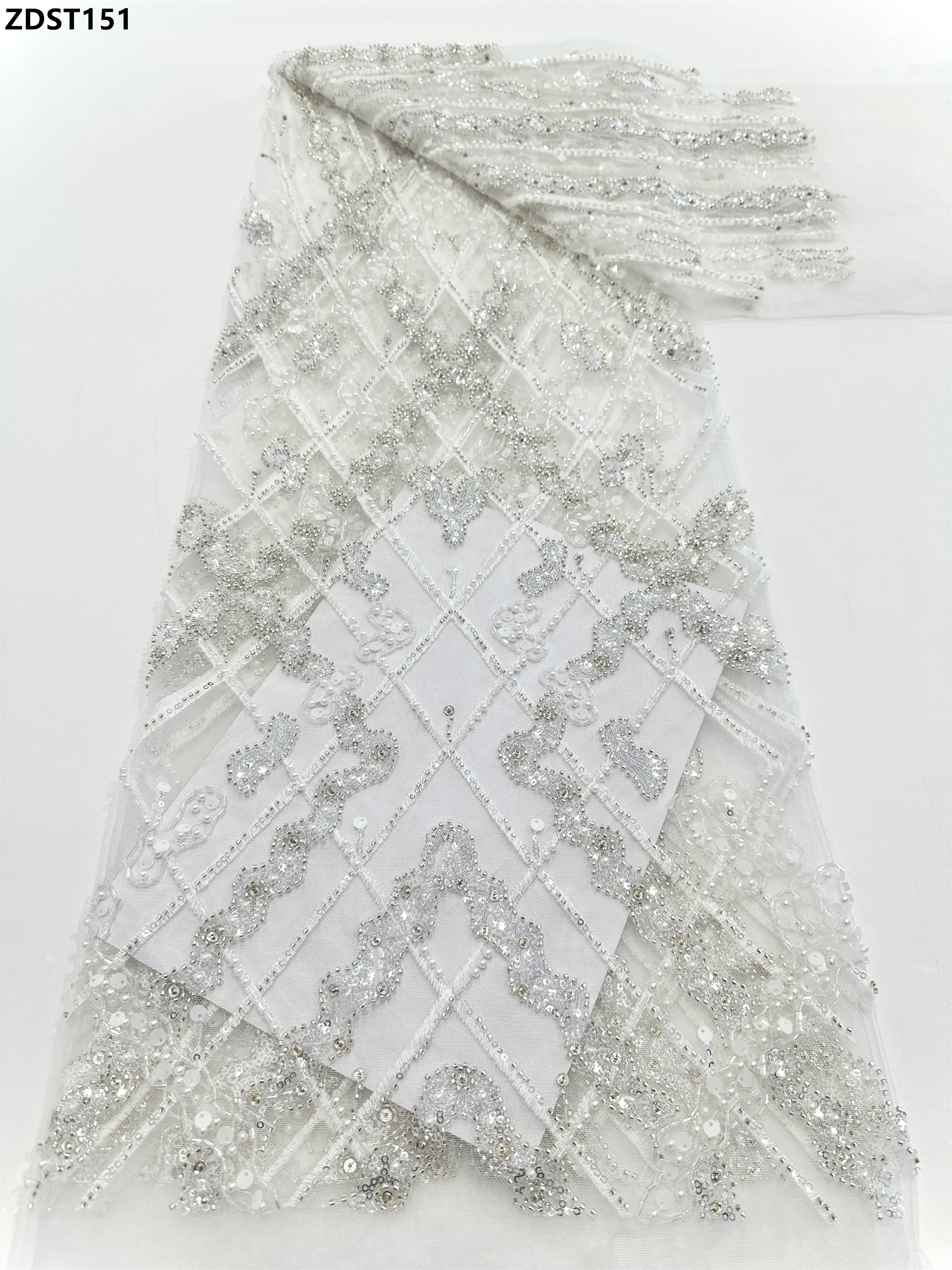 

Luxury Sequins Lace Fabric French Beads Nigerian Sequins Tulle Materia African Mesh Stones Lace Fabric