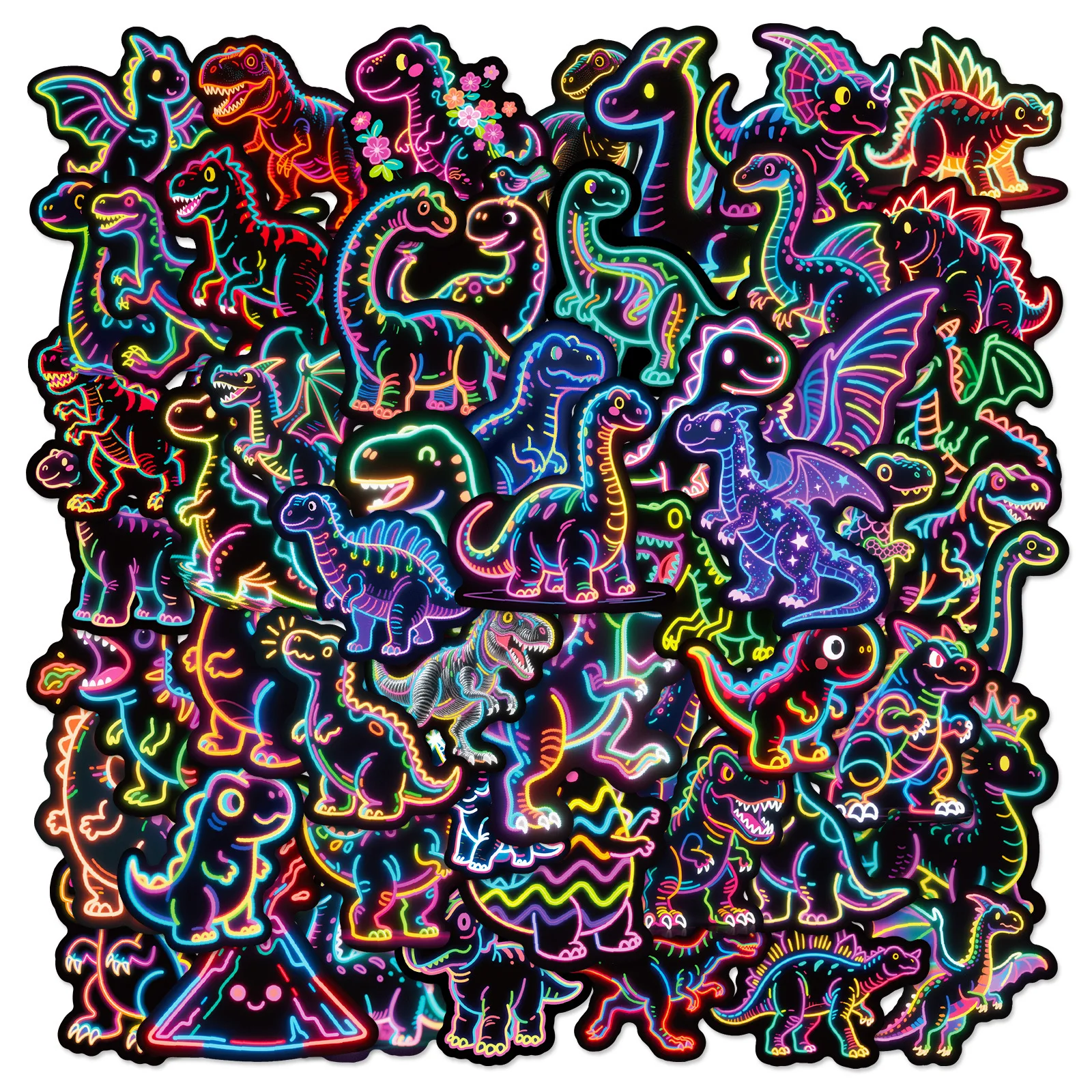 10/30/56PCS New Neon Colored Dinosaur Cartoon Sticker DIY Phone Laptop Luggage Skateboard Graffiti Decals Fun for Kid