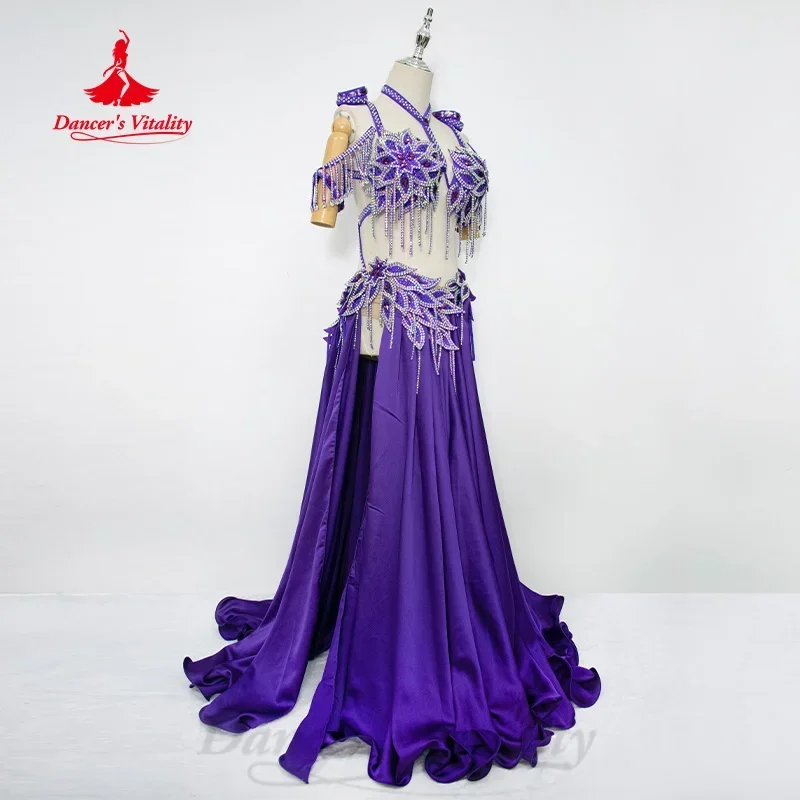 Belly Dance Performance Costume for Women Customized High End Luxury Rhinestone Tassel Satin Set The Dancer Competition Outfit