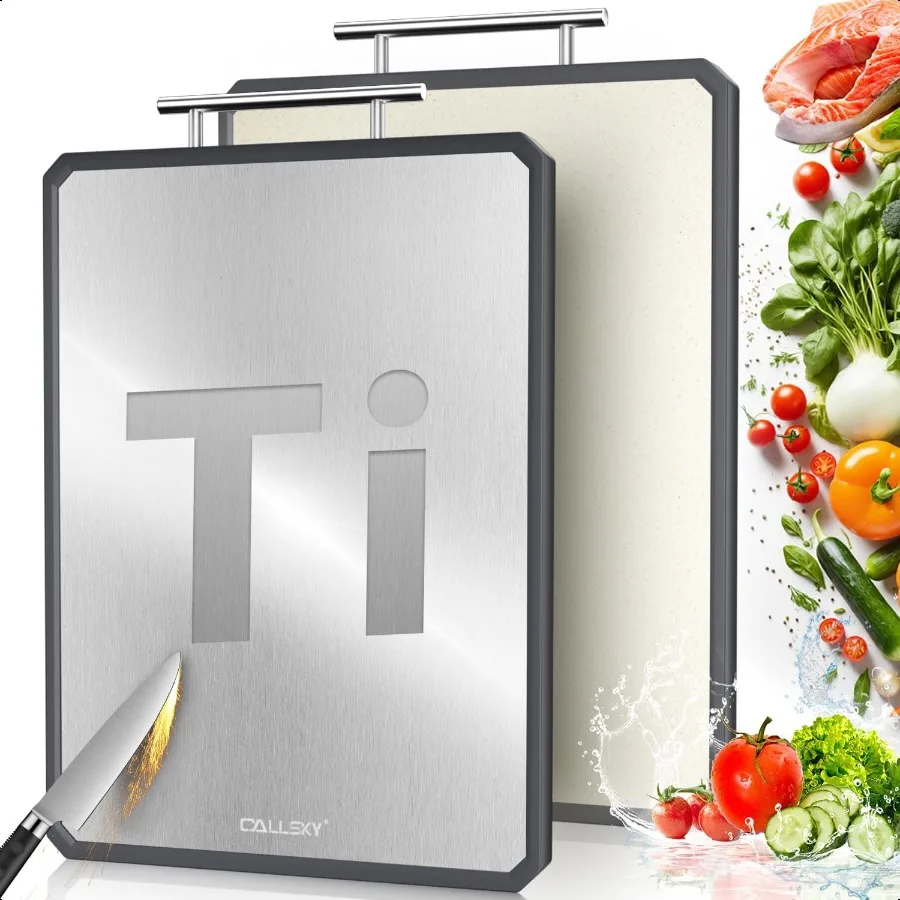

Titanium Cutting Boards for Kitchen 2 in 1 Non Toxic Cutting Board FoodGrade Double Sided Pure Titanium Wheat Straw PP Chopping