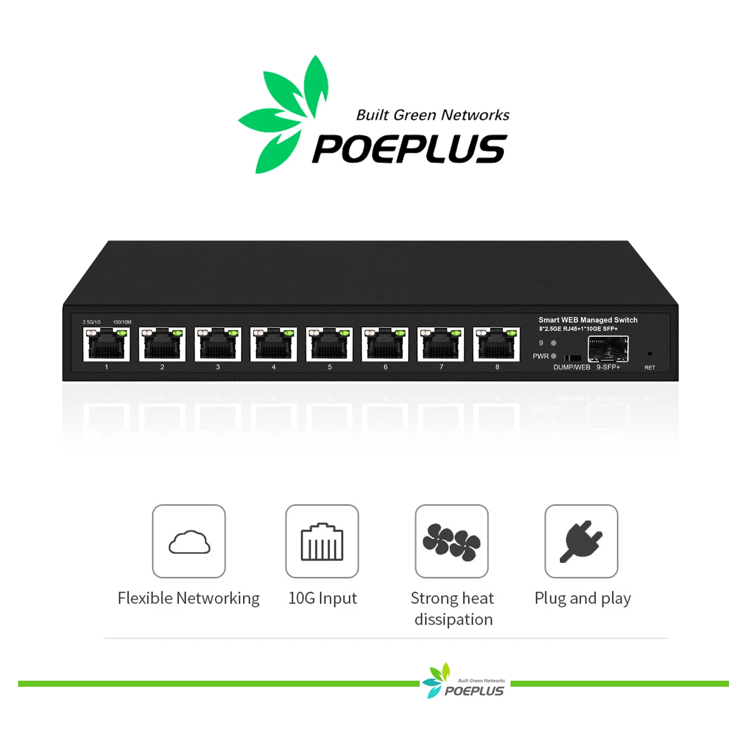 라이트 관리 PoE 또는 비 스위치, 1*10G SFP + 업 링크, 8 포트 2.5Gbe