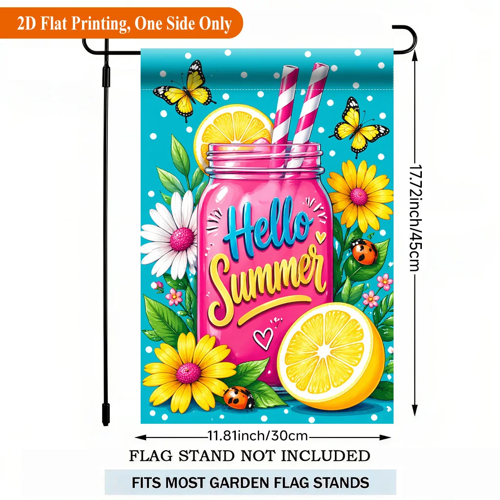 2D Flat Garden Flag 1 Piece, Summer Drink Picture Color Scheme Bright Festive Garden Outdoor Flag, Suitable for Outdoor Home and Garden Holiday Decoration, Valentine's Day, Mother's Day Easter, Christmas, Thanksgiving, Halloween, Flagpole Not Included