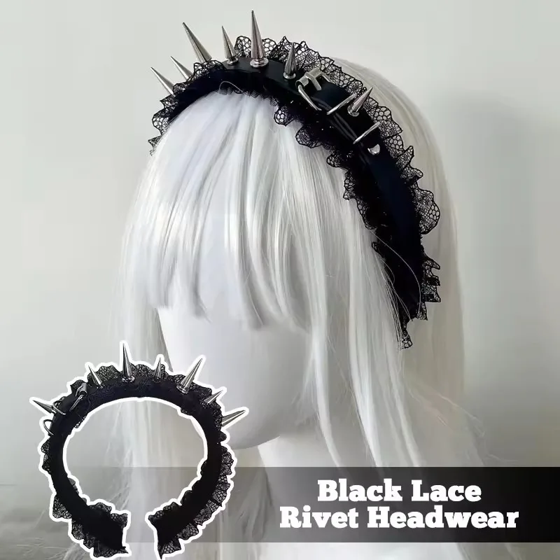 

Fashion Gothic Punk Goth Headwear Women Headband Girls Rivets Hair Bands Cosplay Headdress Silver Lace Headband Hair Accessories