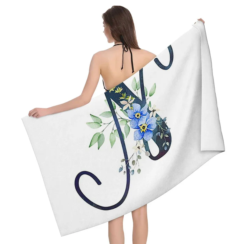 1pc Flower wreath letter pattern Pattern Beach Towel,Ultra-Fine Fiber Beach Blanket,Highly Absorbent Bath Towel,Suitable