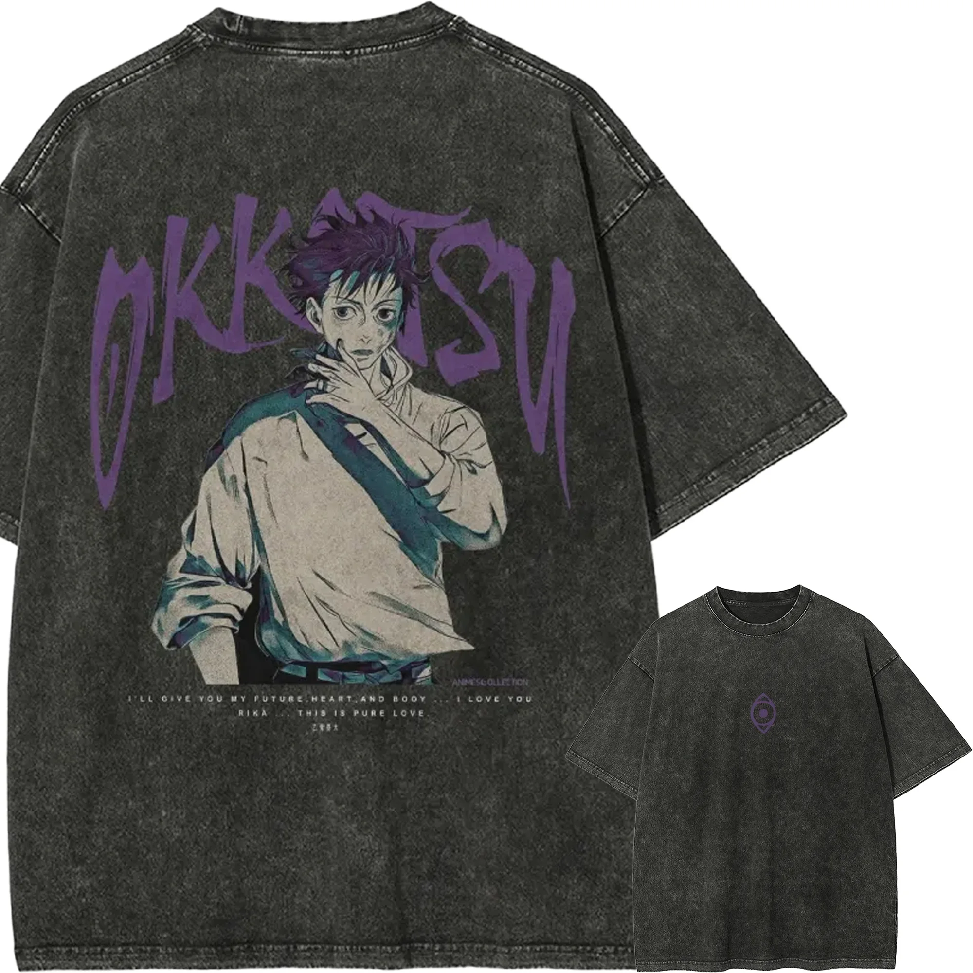 Yuta Okkotsu Pure Love T-Shirt Jujutsu Kaisen Tee Vintage Washed Oversized Retro Anime Harajuku Streetwear Manga Herrenkleidung