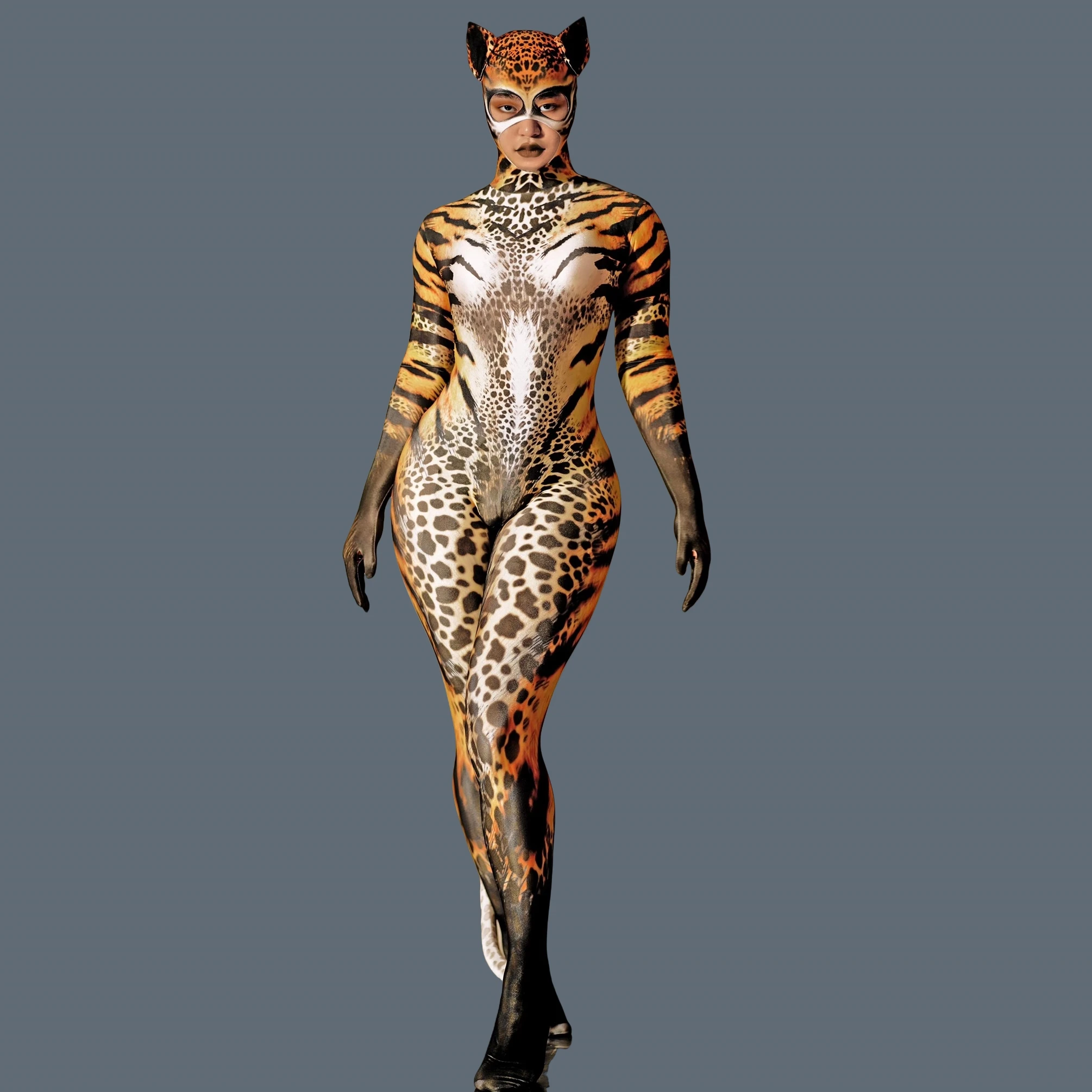Halloween Cat Tight Fitting Jumpsuit Couples Cosplay Costume Theme Party Creepy Adult  Onesie Full Body Men and Women Shanmao