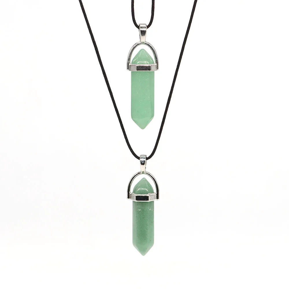 Natural Stone Hexagonal Column Pendant Green Aventurine Necklaces Healing Crystal Chakra Gift Women Men Fashion Jewelry 1PC