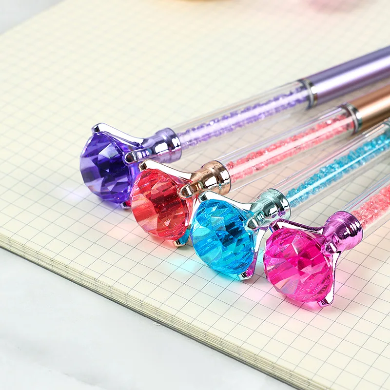 10Pcs/Lot Cute Large Diamond Ballpoint Pen Colored Crystal Neutral Oil Pen Blue Ink School Office Stationery Imitation Metal Rod