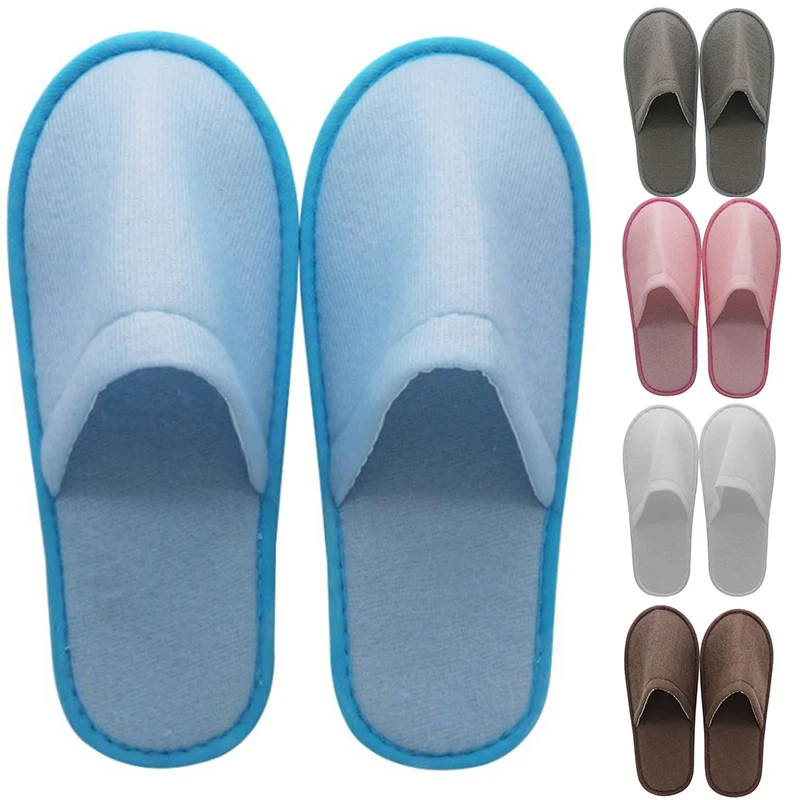 1Pair Solid Color Simple Slippers Travel Portable Home Slippers Hotel Disposable Flip Flop Unisex Closed Toe Shoes For Spa Salon