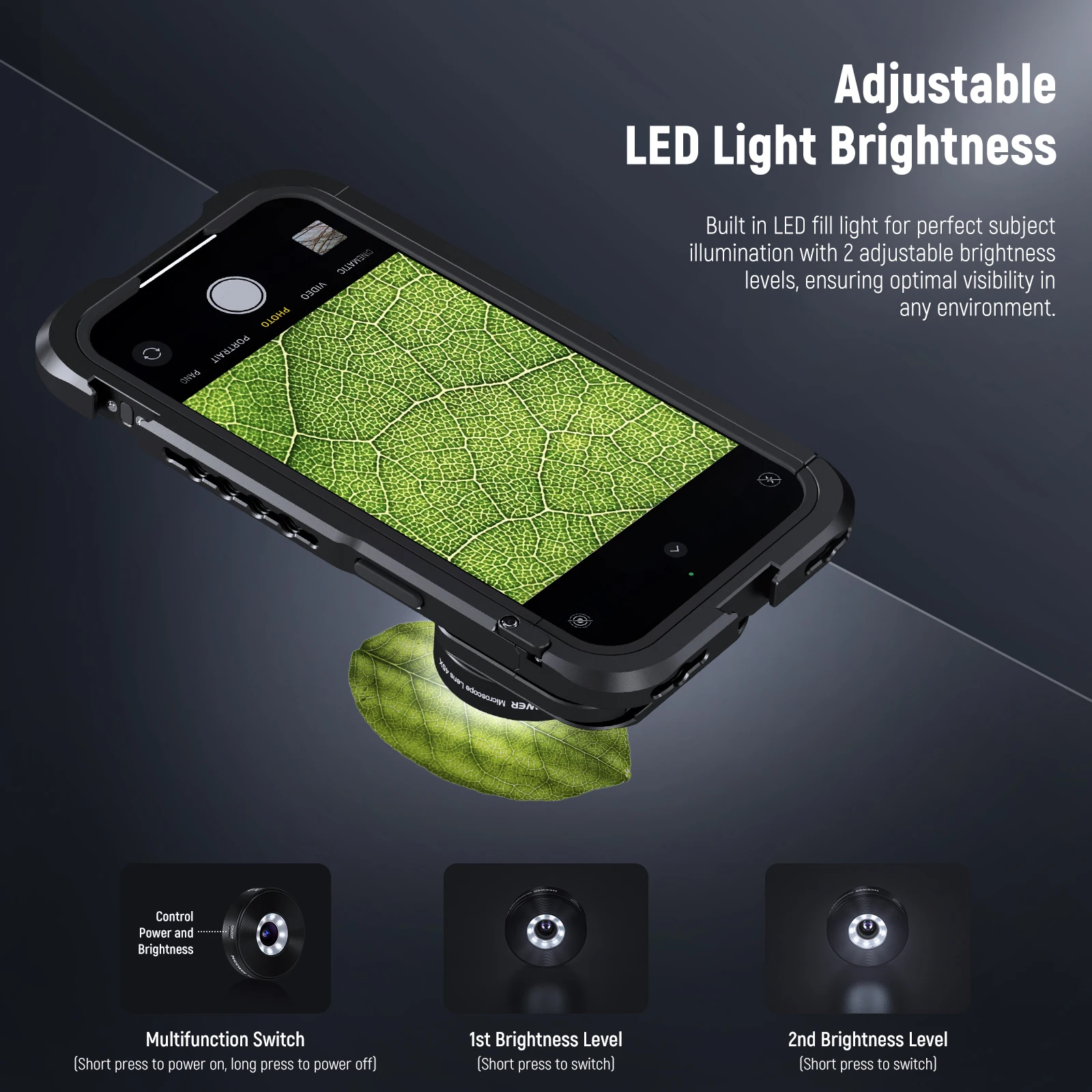 NEEWER 45X Phone Microscope Rechargeable Close Up Zoom Lens w 50mAh Battery For iPhone Samsung Cage with 17mm Lens Adapter