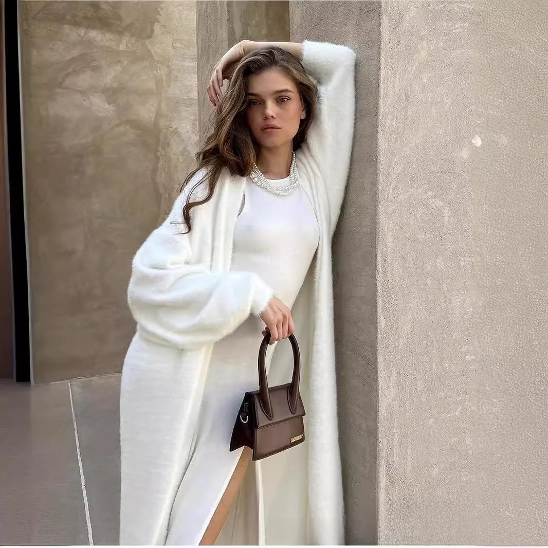 

Loose Long Women's Sweater Set Autumn Winter Ele Sle Cross-Border Faion Knitted Dr with Slit A-Line Skirt