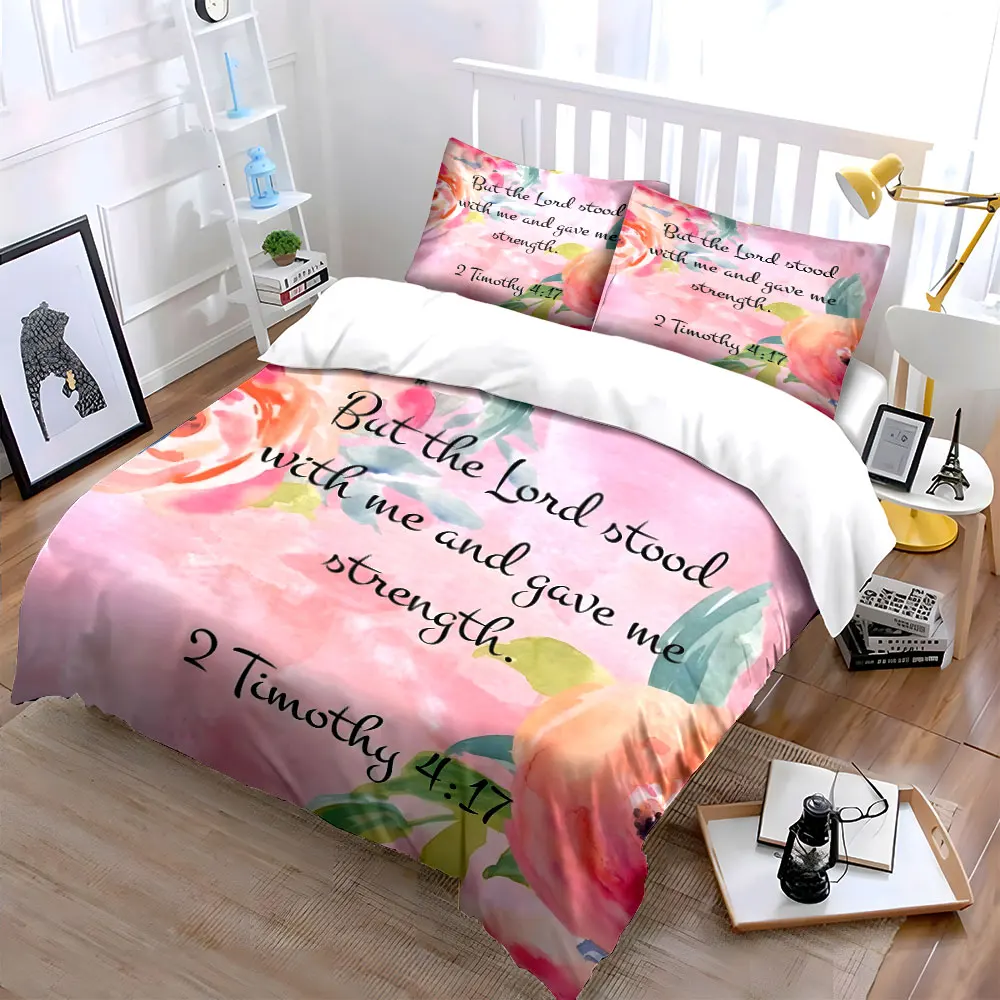 Floral-Inspired Christian Wall Decor Set  kid's and adults' bedroom decor, Exquisite three-piece bedding set gift