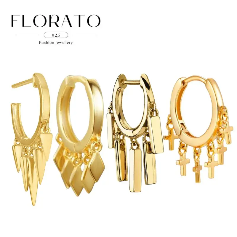 925 Silver Needle Geometric Fringe Pendant Hoop Earrings For Women Niche Simple perforation Earrings Fashion Party Jewelry Gifts