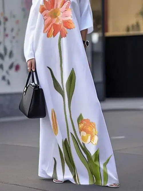 เดรสยาวพิมพ์ลายดอกไม้สำหรับผู้หญิง ฤดูร้อน 2026 ชุดเดรสออกงานฤดูใบไม้ผลิ ทรงไม่สมมาตร ไหล่เดียว สีขาว เรียบหรู สไตล์ลำลองสำหรับผู้หญิง