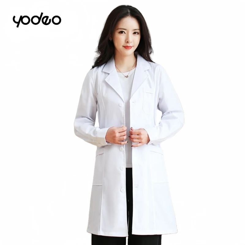 Atacado jaleco branco feminino workwear entalhado lapela botão médico roupas enfermeira uniforme túnica blusa gola unissex