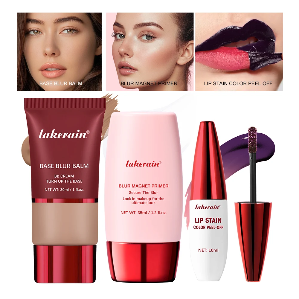 3Pcs Makeup Set Waterproof Primer Foundation And Peel Off Lip Gloss Multi Function Daily Beauty Cosmetic Kit For Women Makeup