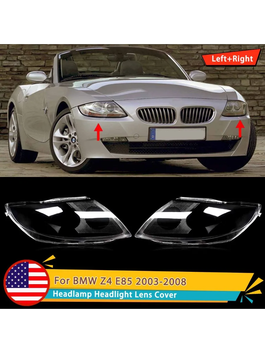 Links & Rechts Auto Koplamp Cover Lens Transparant Glas Koplampen Lampenkap Lamp Shell Past BMW Z4 E85 2003-2008 helder - afbeelding 2