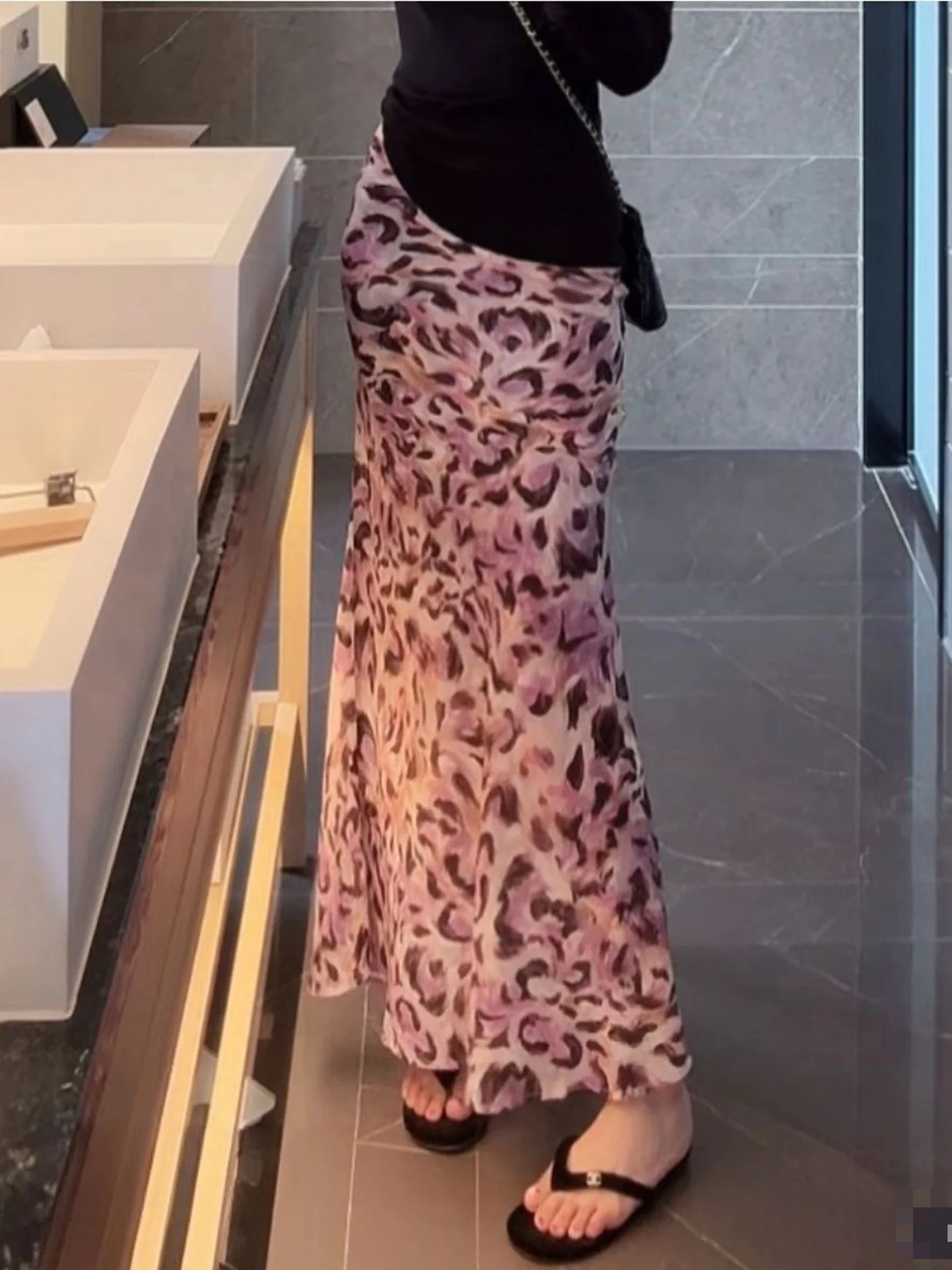 Autumn 2026 New Pink Floral Leopard Print Half Skirt Women's Long Short Satin Drapey Versatile A-Line Skirt Casual High Waist