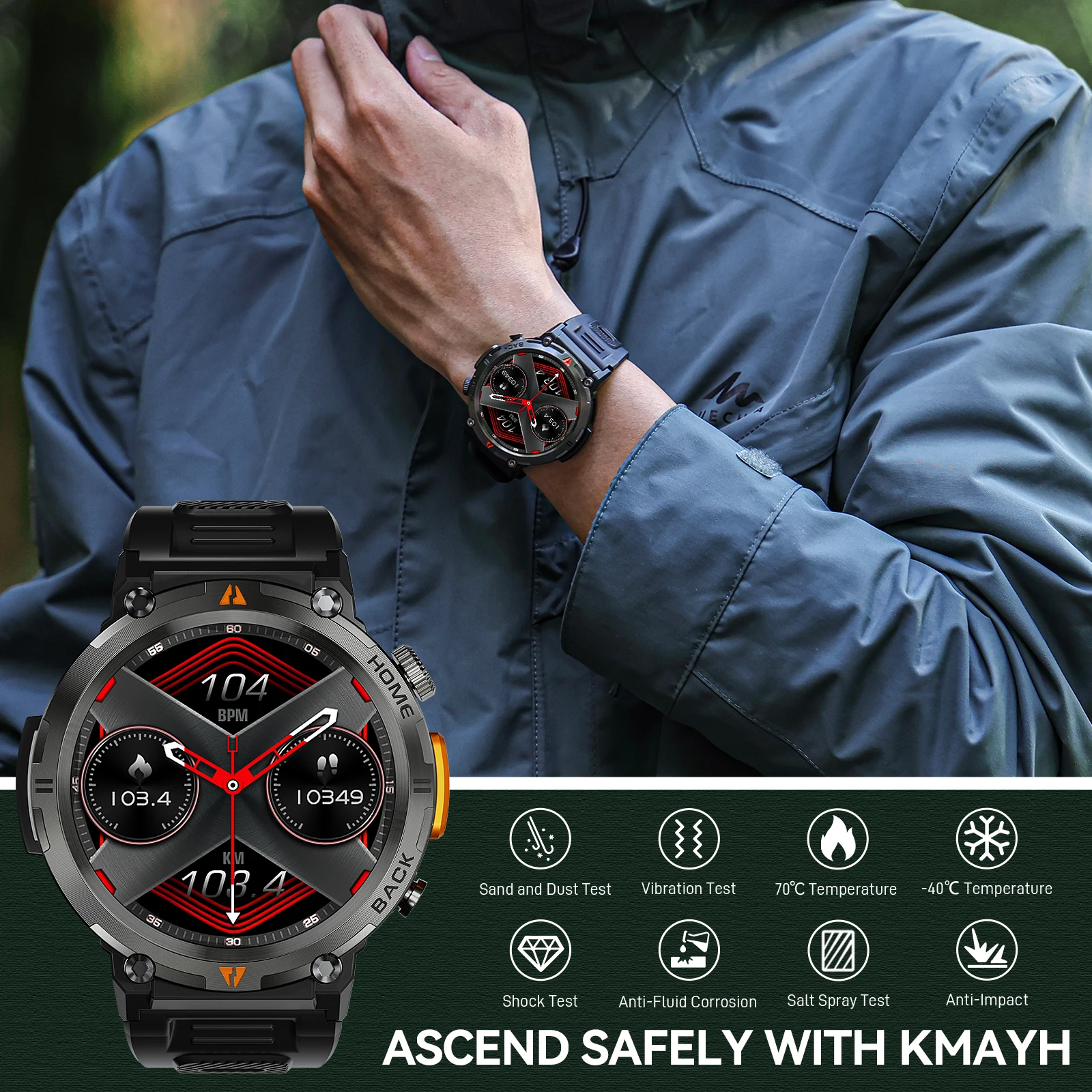 EIGIIS KE3 Chiamata Bluetooth Astuto Della Vigilanza Degli Uomini Full Touch Screen Monitor di Salute Orologio Con Torcia Elettrica Degli Uomini SmartWatch Per IOS Android