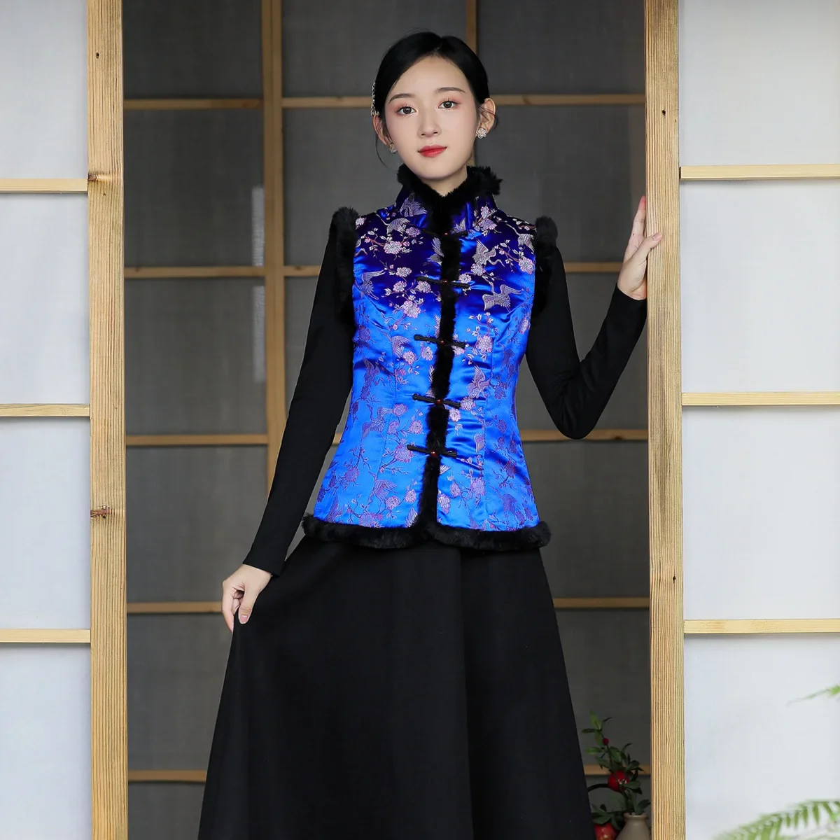 2023 Autumn Winter New Chinese Tang Suit Women's Chinese Style Retro Cotton Thickened Vest