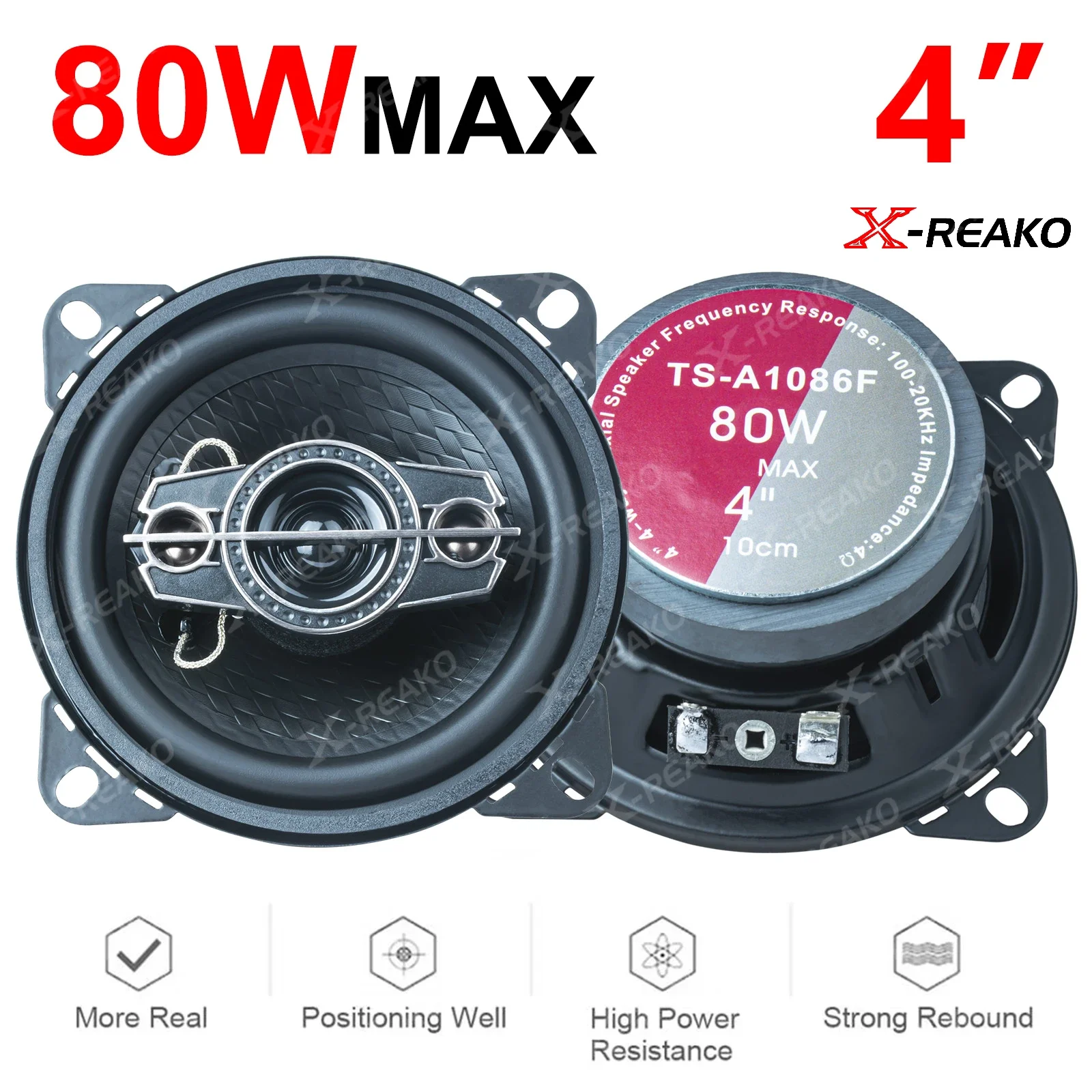 X-REAKO 4-inch 2 Piece Car Coaxial Speaker Universal Music Stereo High Noise Reduction Full Range Frequency Auto Loud Speakers