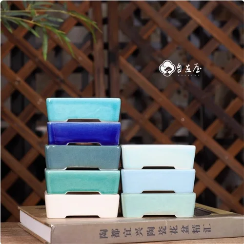 세라믹 직사각형 분재 화분, 이끼 작은 꽃 식물 화분, 다채로운 유약, 홈 실 실내 장식 