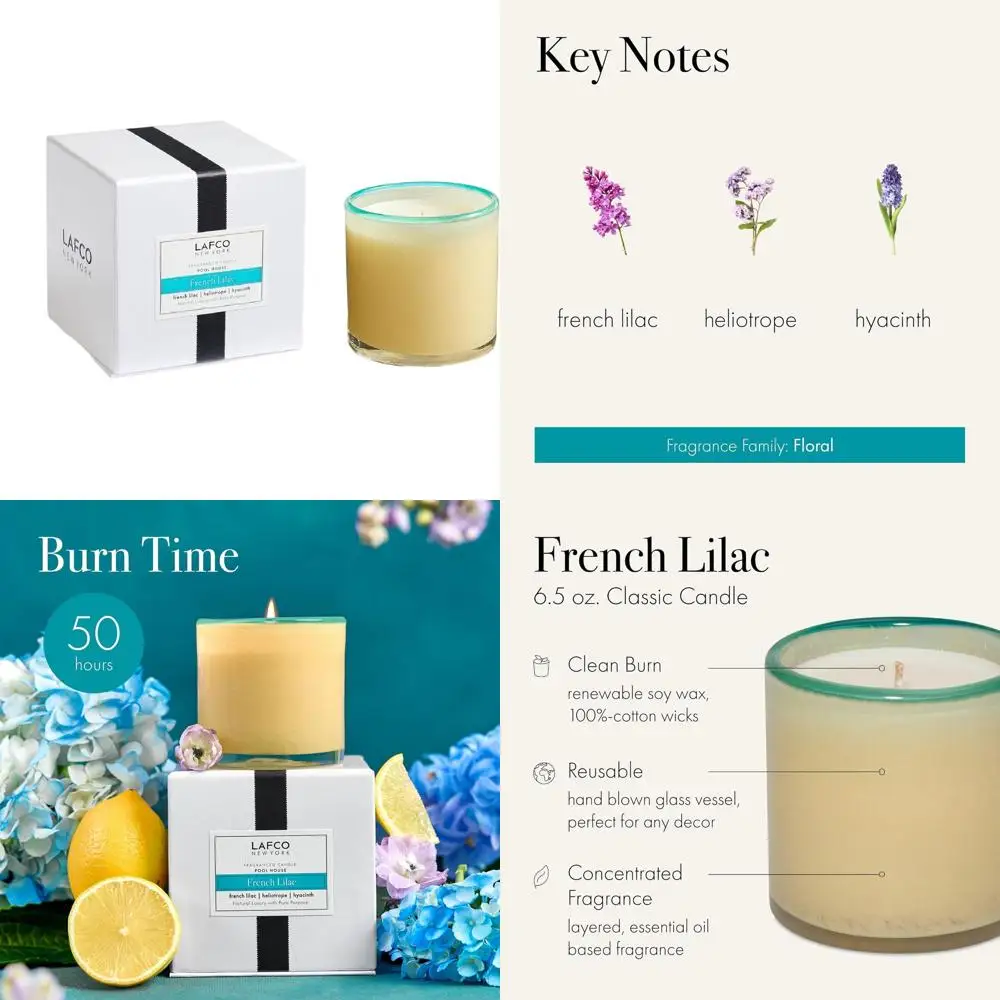 

6.5 oz French Lilac Candle - 50-Hour Burn, Reusable Hand Blown Glass, American Made