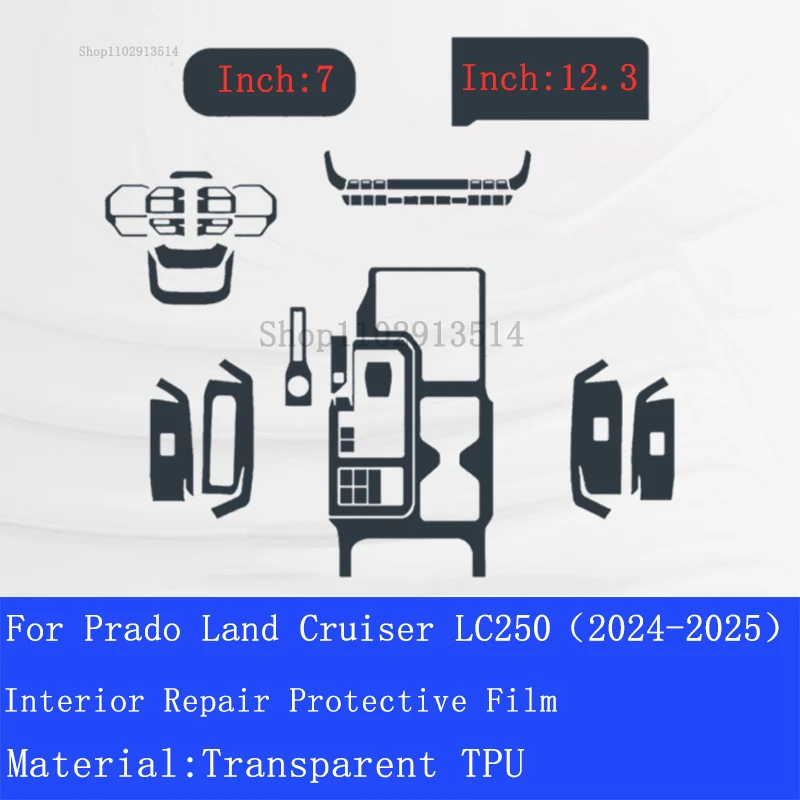 For Prado Land Cruiser LC250 Car Interior Gear panel Sticker Dashboard GPS Navigation Screen Transparent TPU Protective Car Film