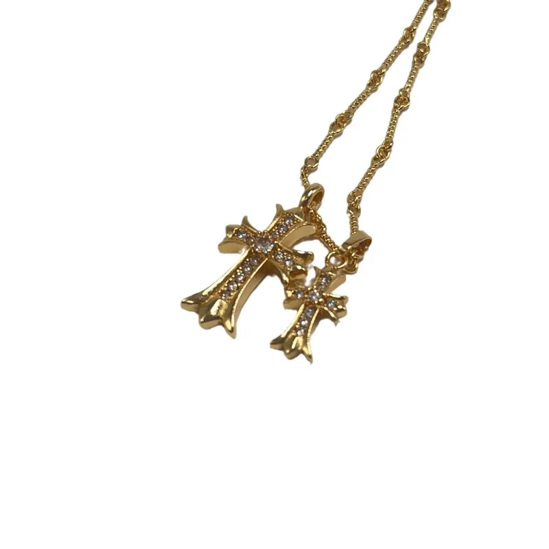 حار بيع تشو يانغتشينغ تونغ طبقة مزدوجة الصليب الحلو كول لوه القلب قلادة المتخصصة تصميم ضوء المجوهرات الفاخرة الاتجاه #5